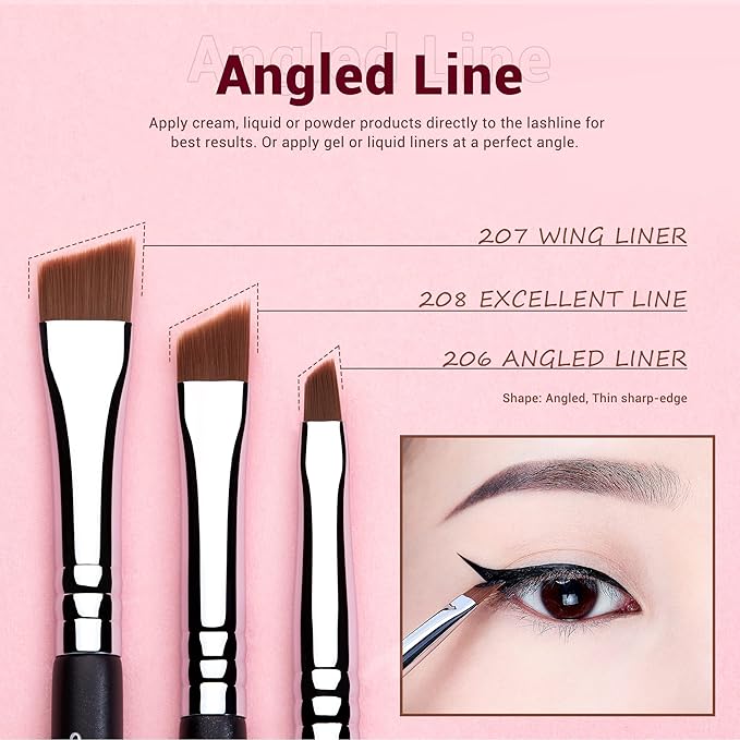 Jessup Eyeliner Brush Set, Professional Eye Liner Makeup Brushes 11pcs, Angled Flat Definer Ultra Fine Bent Pencil Point Eyeliner Brushes for Precision Liner, T324-FemmiqueWomen