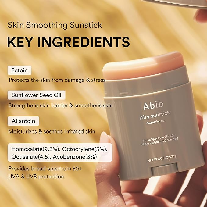 Abib Airy Sunstick Protection Bar Broad Spectrum SPF50+ 0.81 oz / 23 g (Semi-matte) | Korean Suncreen Stick Suncare Sunblock, No Whitecast, Protector Solar Barra, Water resistant-FemmiqueWomen