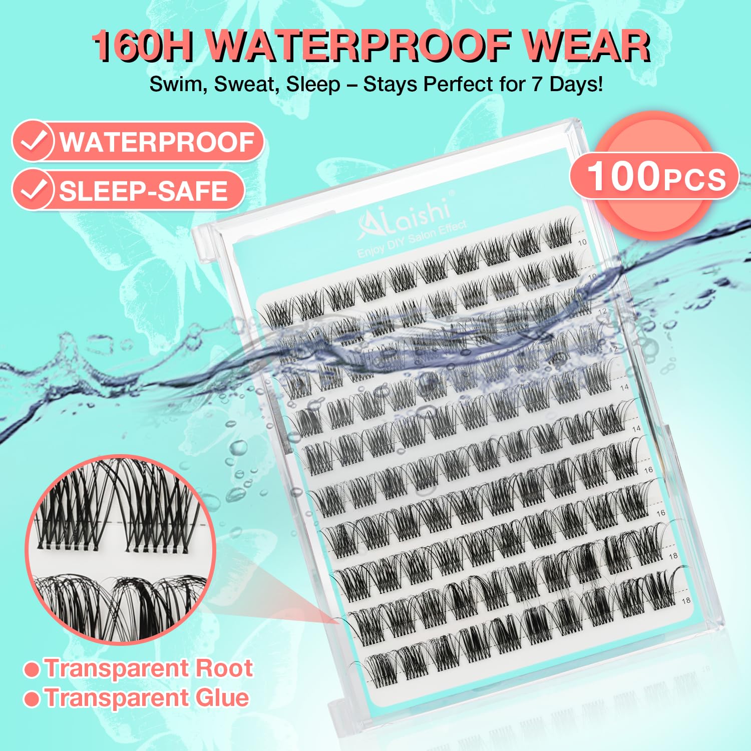 No Glue Needed Lashes, Self Adhesive Eyelashes, DIY Lash Eyelash Extensions Kit 10‑18mm,100pcs Fluffy D Curl Soft Natural Lashes with Tweezers–Fake Cat Eye Wispy Individual Clusters NG2031-1-FemmiqueWomen