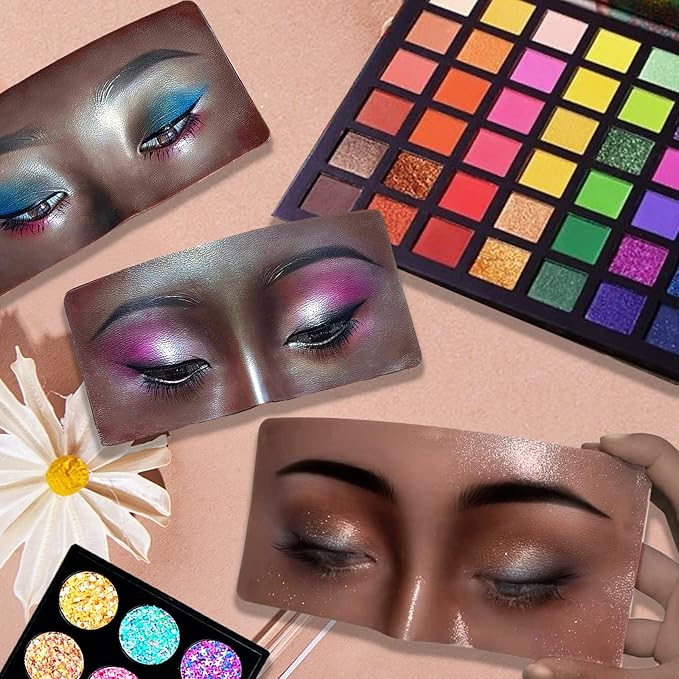 Silicone Makeup Mannequin Face, Makeup Practice Face Board for Makeup Artist Supplies, Mannequin Face for Makeup Practice with Makeup Brushes Rhinestones Sticker(Black)-FemmiqueWomen