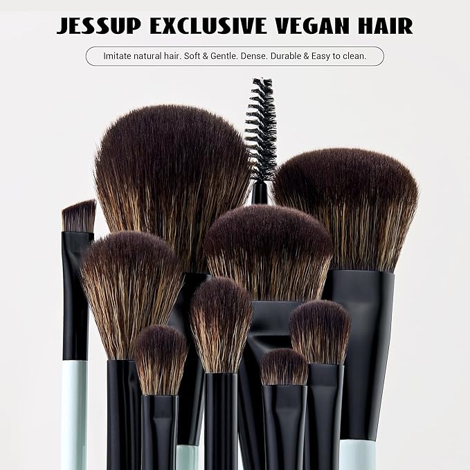 Jessup Makeup Brush Set 6pcs Double Sided Makeup Brushes Foundation Contour Blush Highlight Blending Eyebrow Brush Eyeshadow Brush, Vegan Fiber Make up Brush Bright Cyan T501-FemmiqueWomen