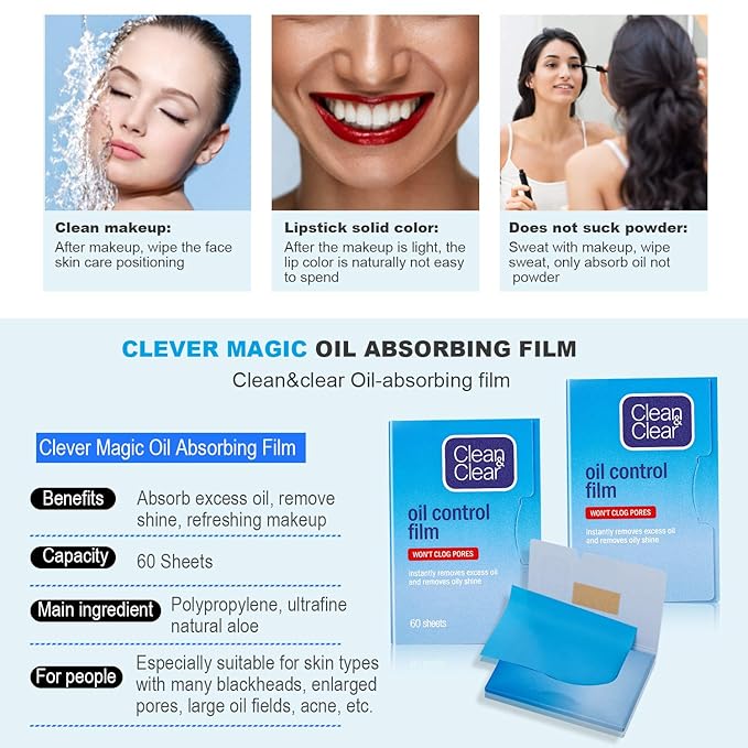 Premium Oil Control Film,Same Series with Clean&Clear Oil Absorbing Sheets,180Sheets/3Pack Larger Oil Blotting Sheets for Face,Makeup Friendly High-performance Handy Face Blotting Paper for Oily Skin-FemmiqueWomen