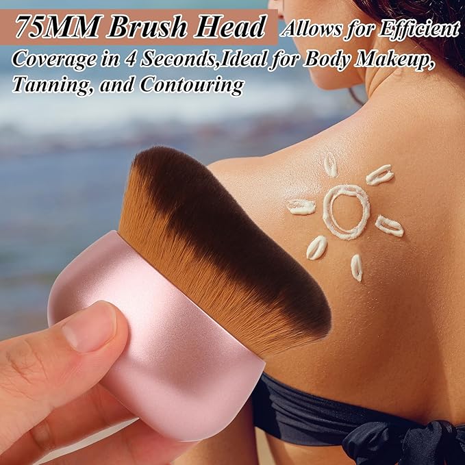 75MM Extra Large Self Tanner Kabuki Makeup Brush – Ultra Soft Dense Vegan Bristles for Body Makeup, Bronzer & Foundation–Applies Tanning Mousse, Lotion & Self Tanner–Rose Gold, Wet & Dry-FemmiqueWomen