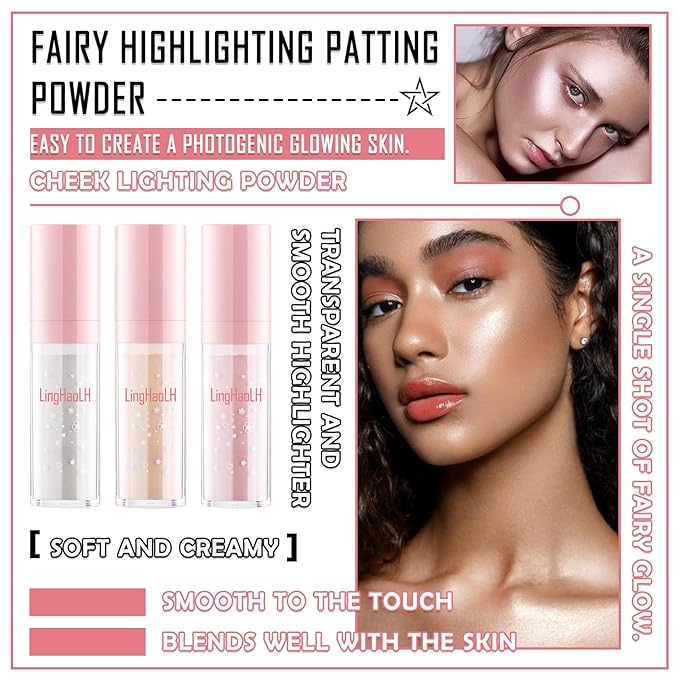 3 Colors Glitter Powder Highlighter Makeup,Polvo De Hadas,Pearlescent Patting Powder,Three-Dimensional Fairy Dust Highlight Patting Powder for Body and Face-FemmiqueWomen