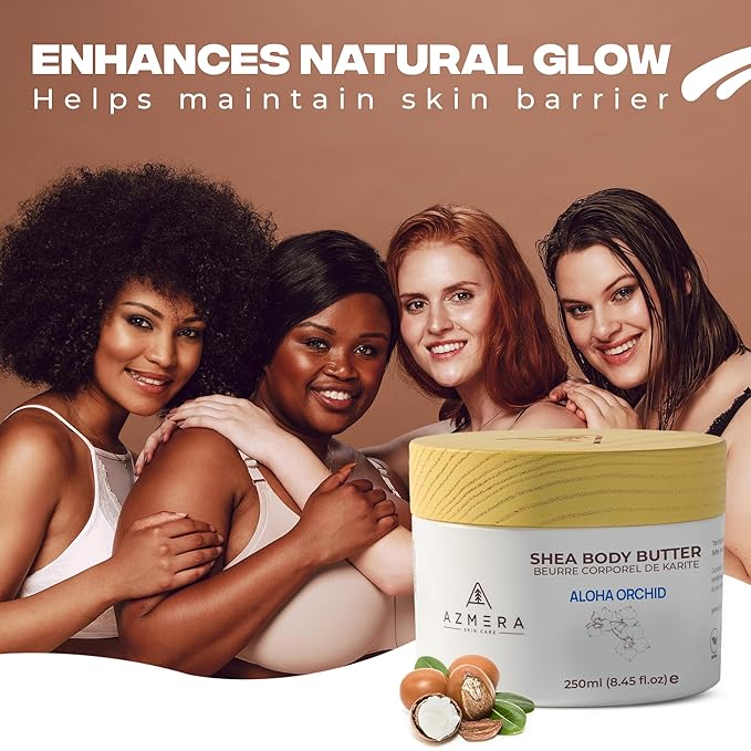 AZMERA Handcrafted Whipped Shea Body Butter – Luxurious Orchid Scented Moisturizer for Dry, Sensitive Skin with Argan Oil & Vitamin E – Vegan, Non-Greasy Skincare – 8.82 oz-FemmiqueWomen
