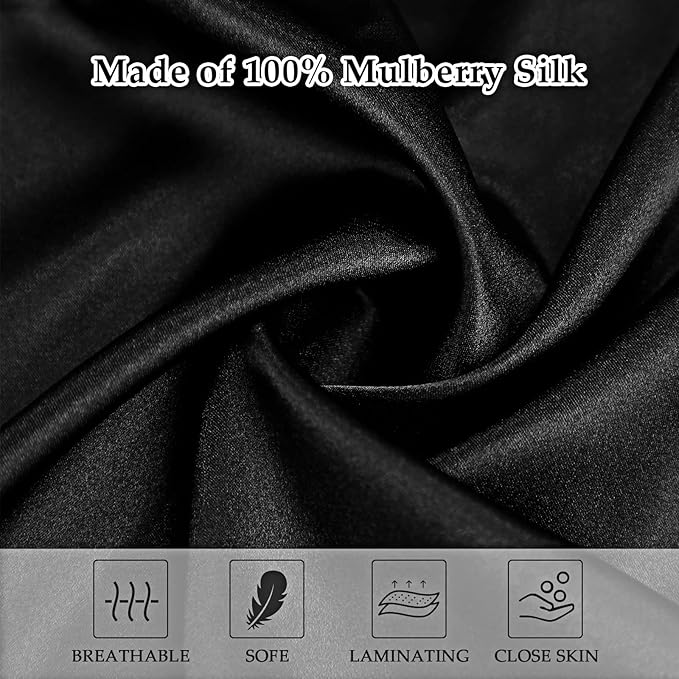 2 Pack Satin Pillowcase with Latent Zipper, Adjustable Satin Eye Mask for Sleeping and Satin Volume Scrunchie for Hair and Skin, Standard Size (Classic Style, Black)-FemmiqueWomen