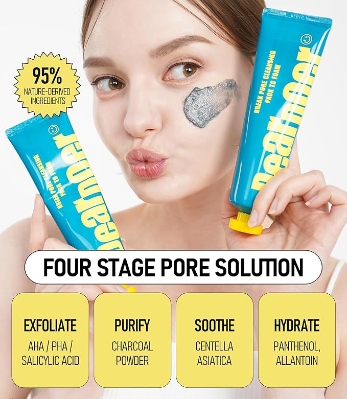 Break Pore Cleansing Pack to Foam – 3-in-1 Korean Skin Care Wash-Off Mask & Exfoliator & Cleanser w/Charcoal and Salicylic Acid – AHA, BHA, PHA for Oily, Congested Skin (3.38 fl oz)-FemmiqueWomen