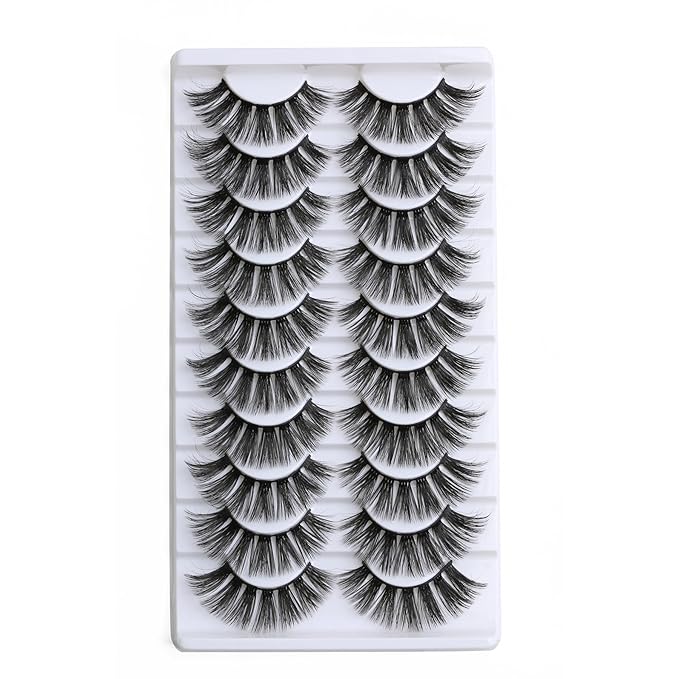 SUNWELL False Eyelashes 18mm Mink Lashes 8D Fluffy Faux Mink Lashes Dramatic Cat Eye Lashes Strips Soft Full Volume Fake Eyelashes 10 Pairs Pack-FemmiqueWomen