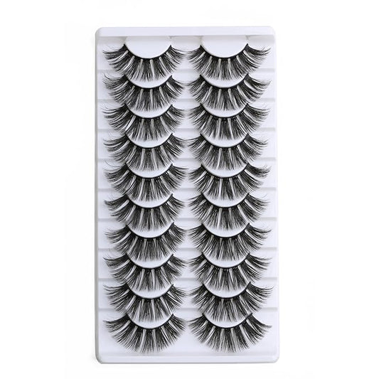 SUNWELL False Eyelashes 18mm Mink Lashes 8D Fluffy Faux Mink Lashes Dramatic Cat Eye Lashes Strips Soft Full Volume Fake Eyelashes 10 Pairs Pack-FemmiqueWomen