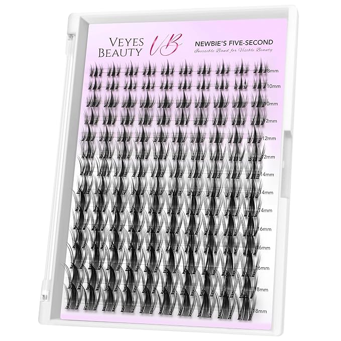 VEYESBEAUTY Lash Clusters Eyelash Extensions Thin & Invisible Band DIY Individual False Eyelashes Newbie's Five-Second Series Wispy Lash Tray for Self-application, Manga Lashes 8-18mm Mixed Length-FemmiqueWomen