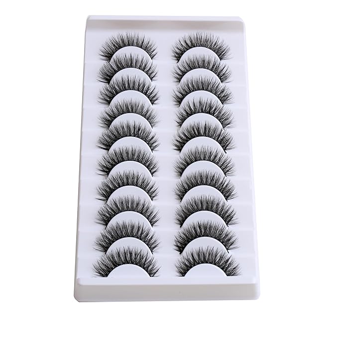 SUNWELL False Eyelashes 12mm Mink Lashes Natural Look 3D Faux Mink Eye Lashes Soft Reusable Luxury Volume Fake Eyelashes 10 Pairs Pack-FemmiqueWomen