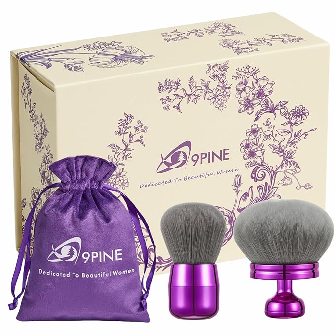 Extra Large Kabuki Brush Set for Body and Face Foundation & Makeup,Multi-functional,Mix bronze self-tanning applicator, wide round head, Great gift for women with Velvet bag(Purple 2pcs)-FemmiqueWomen