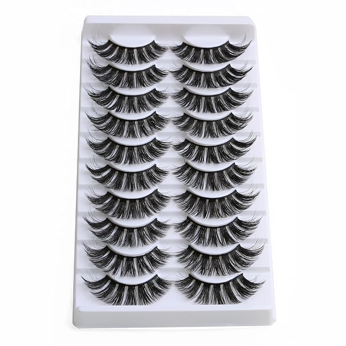 SUNWELL False Eyelashes 18mm Mink Lashes 8D Fluffy Faux Mink Lashes Dramatic Cat Eye Lashes Strips Soft Full Volume Fake Eyelashes 10 Pairs Pack-FemmiqueWomen