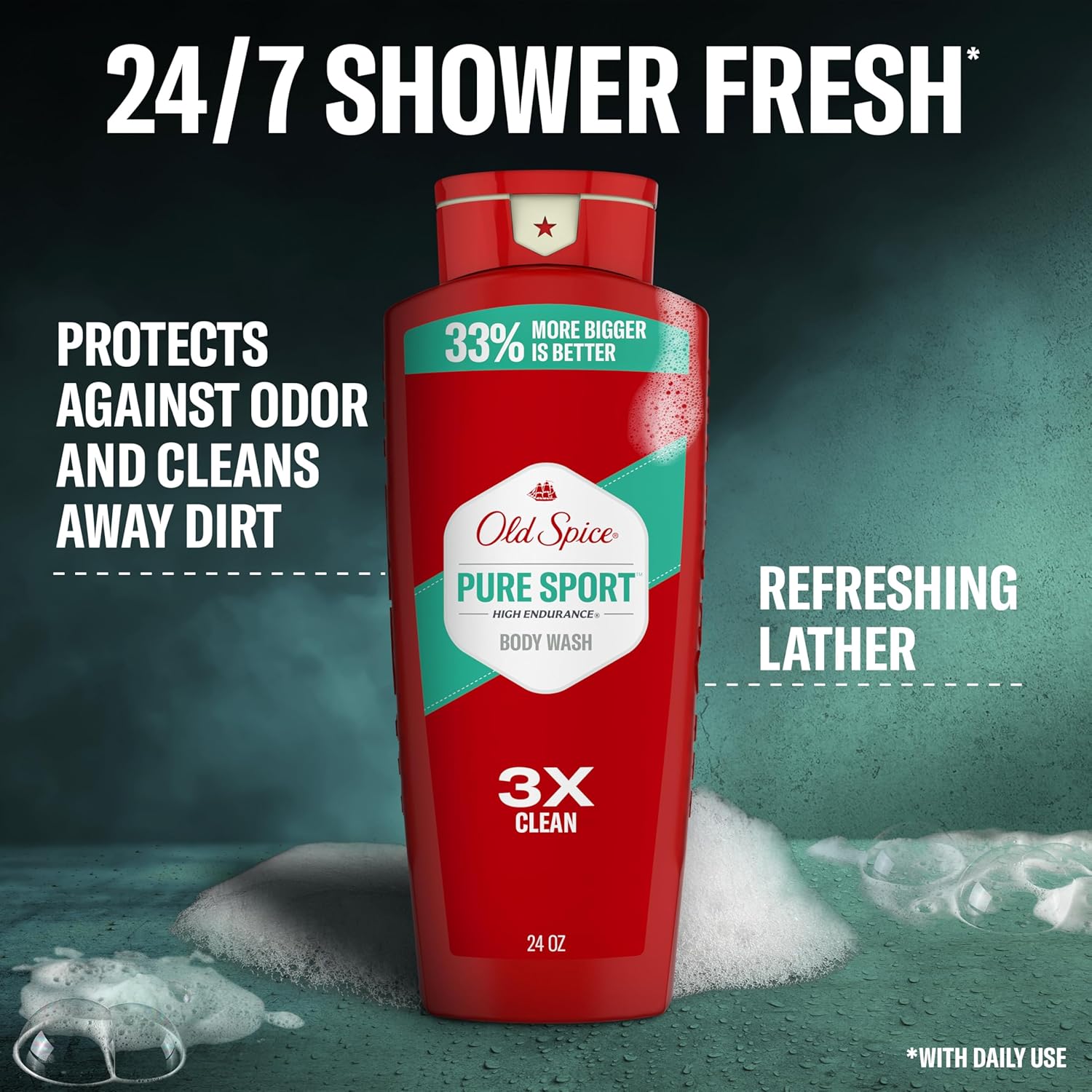 Old Spice Refreshing Body Wash for Men, High Endurance, 3X Defense, 24/7 Shower Fresh with Long Lasting Scent, Pure Sport Scent, 24 oz (Pack of 4)-FemmiqueWomen