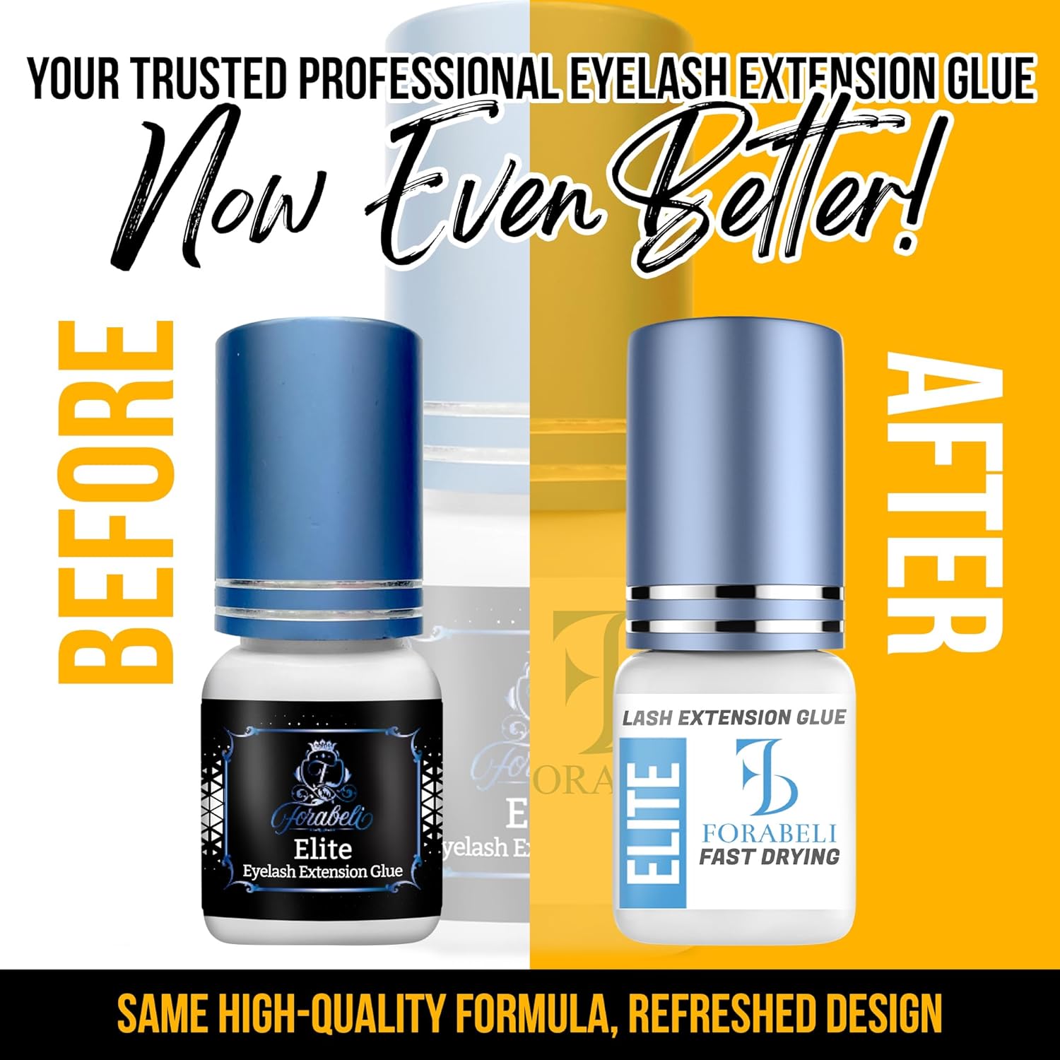 Forabeli Elite Eyelash Extension Glue - 1 Sec Fast Dry, 7 Week Retention, Maximum Bonding Power, Black Lash Adhesive for Professional Use-FemmiqueWomen