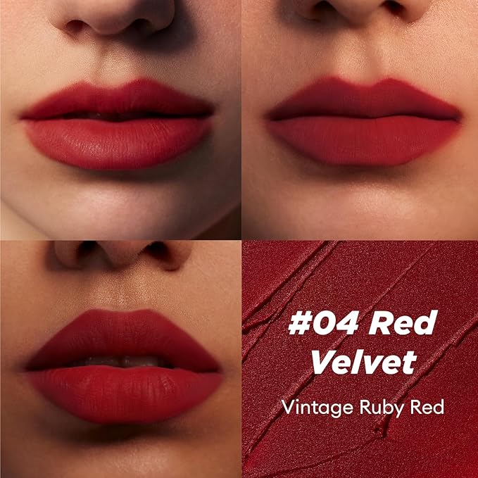 ITY Velvet Matte Finish Lip Stain-Mousse Textured Pudding Pot Lip Clay, Red Shade, Dual-Use as Lipstick and Blush, Conceals Lip Lines, Rich Pigment, 0.21 oz (6g) in Red Velvet-FemmiqueWomen