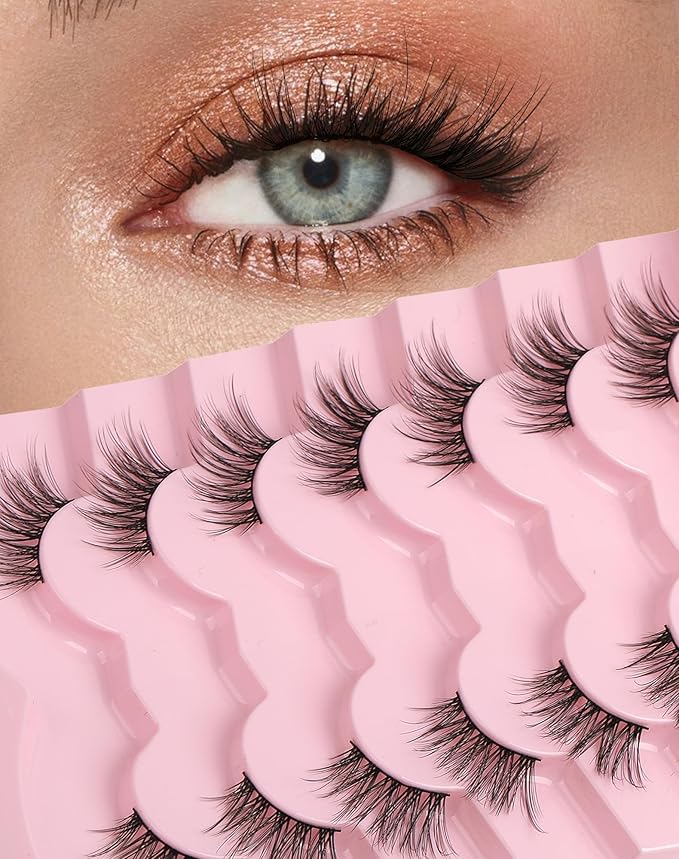 Half Lashes Natural Eyelashes 3/4 Wispy Lashes Natural Look Cat Eyelash False Corner Lash Long Strip Fluffy Pack 7 Pairs 16MM D18-FemmiqueWomen