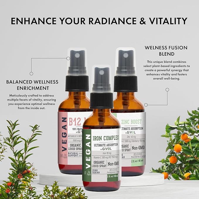 Iron Support Spray Bundle Liquid Vitamin B12 Methylcobalamin, Zinc Picolinate, and Bisglycinate | Non-GMO, Gluten-Free, Sugar-Free Iron Supplement | 2 Fl Oz Each | 360 Days Supply-FemmiqueWomen