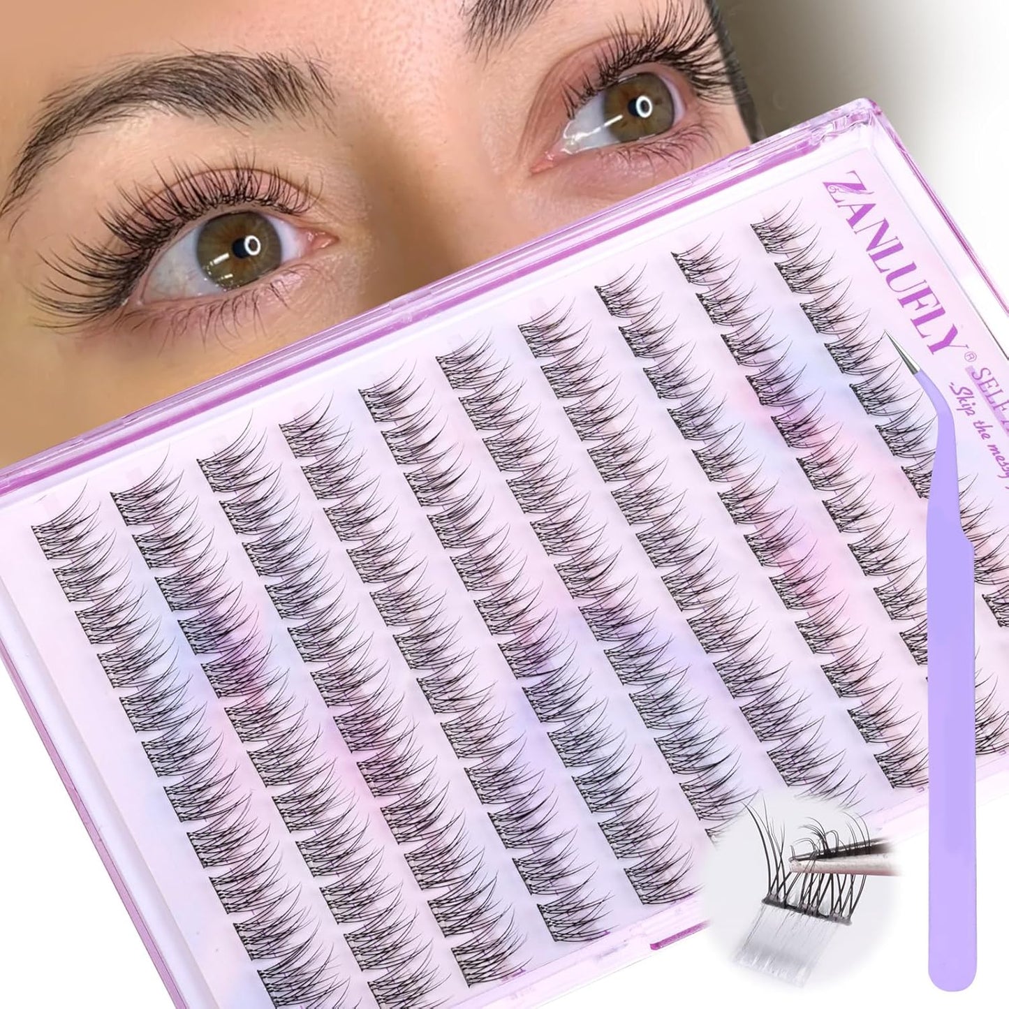 Self Adhesive Lash Clusters Natural No Glue Individual Lashes 10-12MM Wispy Self Adhesive Eyelash Clusters with Clear Strips DIY Eyelash Extensions by zanlufly-FemmiqueWomen