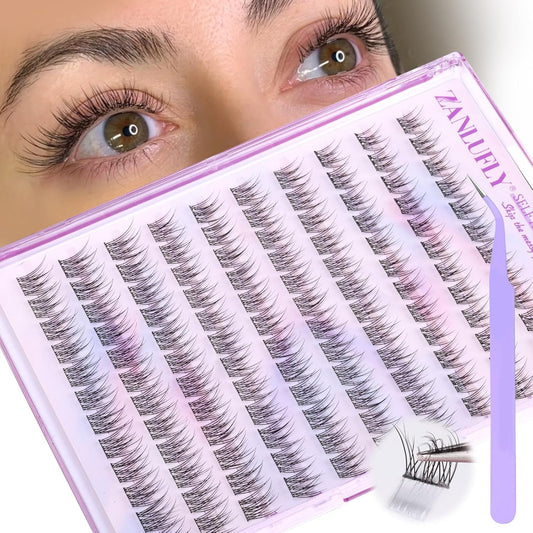 Self Adhesive Lash Clusters Natural No Glue Individual Lashes 10-12MM Wispy Self Adhesive Eyelash Clusters with Clear Strips DIY Eyelash Extensions by zanlufly-FemmiqueWomen