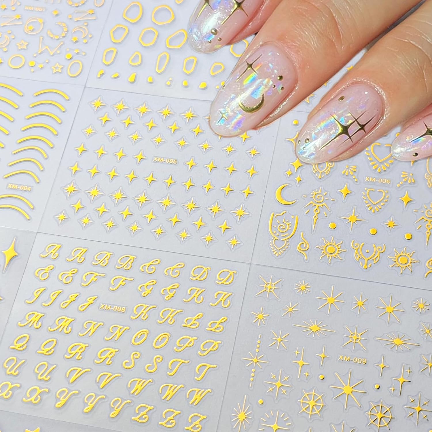 30Sheets Gold Nail Art Stickers Star Line 3D Self Adhesive Nail Stickers for Nail Art Moon Stars Nail Decals Heart Nail for Women and Girls Manicure DIY Decoration-FemmiqueWomen