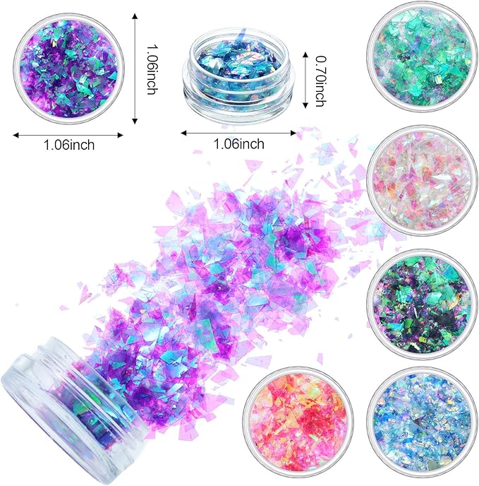 18 Boxes Mermaid Iridescent Chunky Glitter Flakes Chrome Nail Sequins Aurora Holographic Mermaid Nail Glitter Flakes Glitters Chunky Iridescent Flakes for Face Eyes Body Hair Nail Decoration-FemmiqueWomen