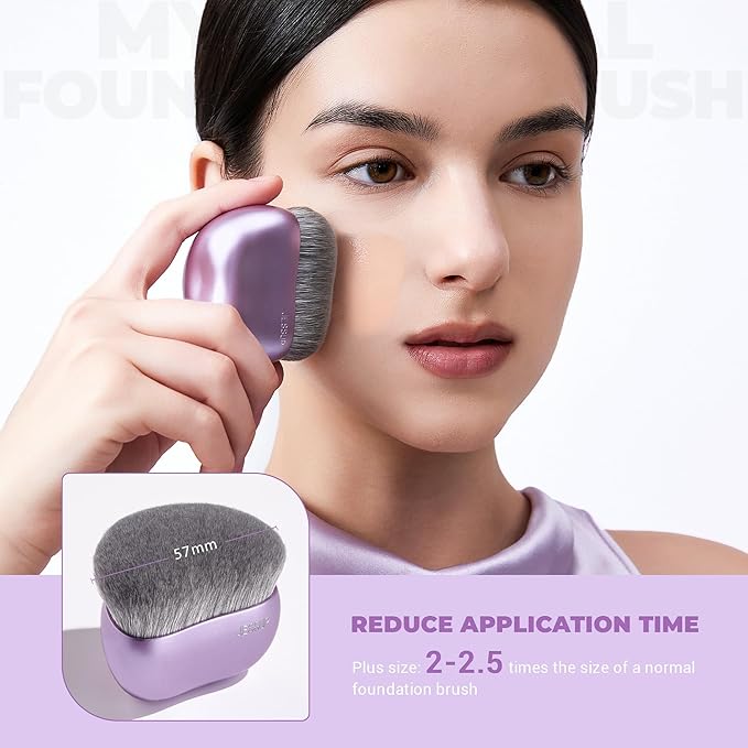 Jessup Foundation Brush for Liquid Makeup, Large Flat Top Kabuki Brush for Blending, Buffing, Stippling, Luxury Purple SF003-FemmiqueWomen