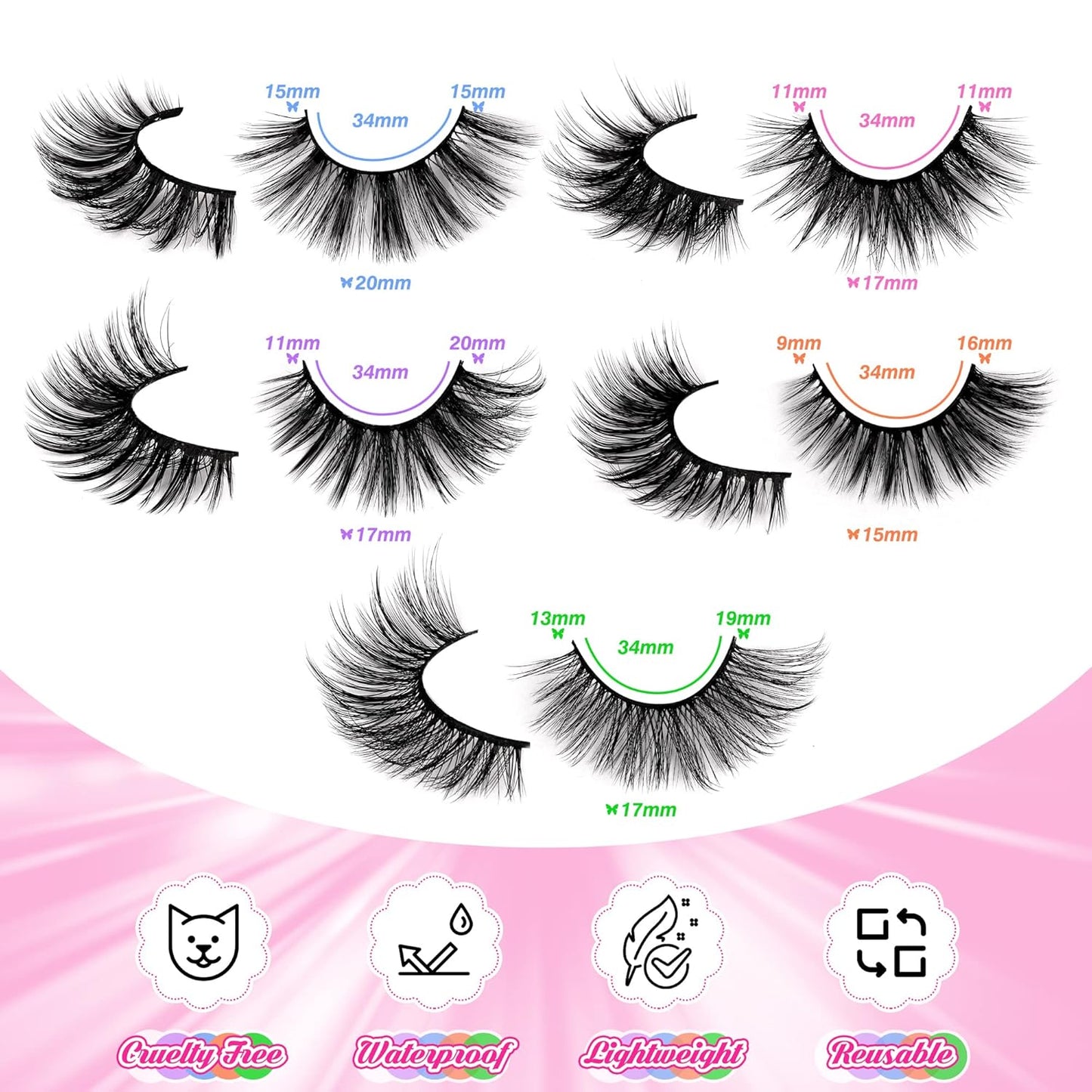 20 Pairs False Eyelashes 3D Faux Mink Lashes Natural Look Wispy Fake Eyelashes ALPHONSE 16-20MM Fluffier Volume Long Thick Lashes Pack 5 Styles Mixed-FemmiqueWomen