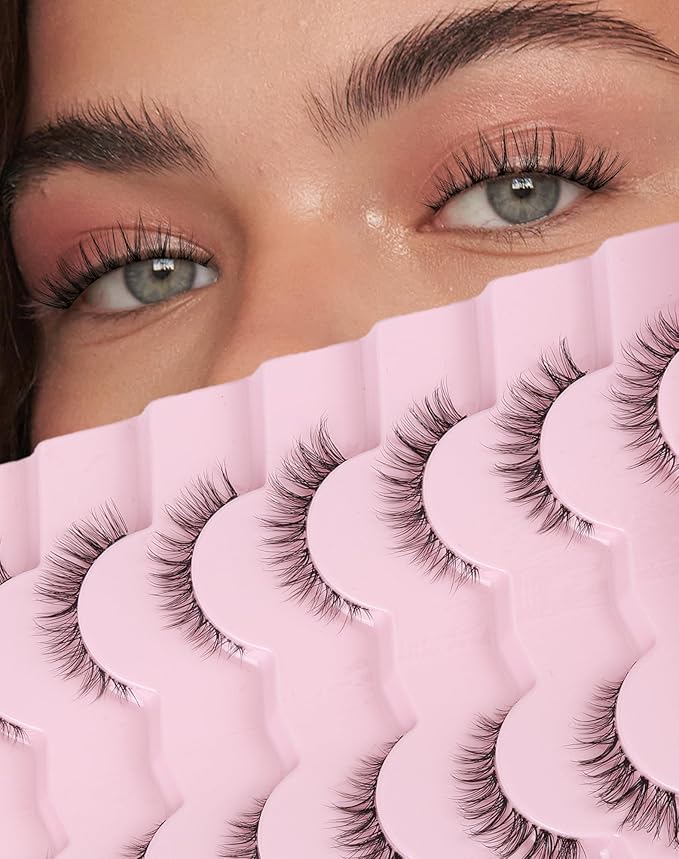 Wispy Cat Eye Lashes Demi Wispies Eyelashes C Curl False Lashes Clear Band Lashes Short False Eyelashes Natural Mink Lashes 7 Pairs-FemmiqueWomen