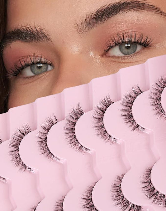 Wispy Cat Eye Lashes Demi Wispies Eyelashes C Curl False Lashes Clear Band Lashes Short False Eyelashes Natural Mink Lashes 7 Pairs-FemmiqueWomen