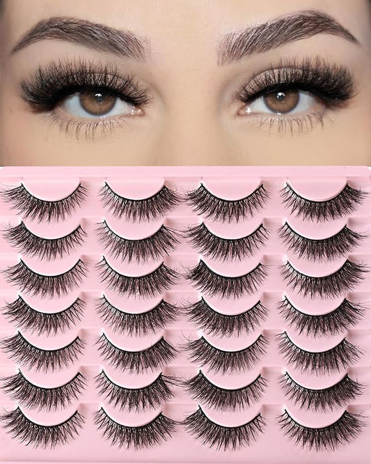 FARRED Cat Eye Lashes Short Natural Eyelashes Fluffy Wispy Lashes 14 Pairs False Lash Wispy Volume Fake Eyelash Faux Mink Strip Lashes Pack for Daily Makeup (F13 | 7-14 mm)-FemmiqueWomen