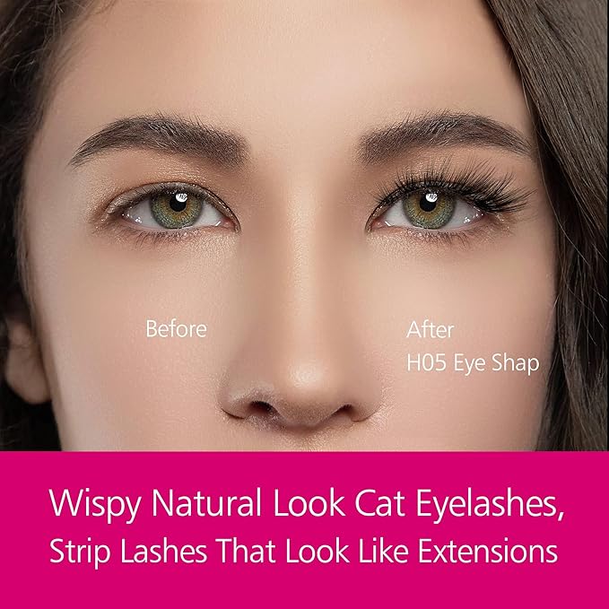 Eliace Luxurious 50 Pairs 5 Styles Cat Eye Lashes Wispy False Eyelashes Natural look 3D Mink Lashes Fake Eyelashes Kit, Thin Soft Band Comfortable Fluffy Volume Cross Strip Lash, with Lash Tweezers-FemmiqueWomen
