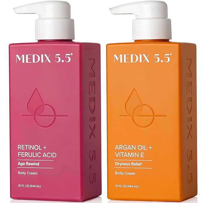 Medix 5.5 Retinol Body Lotion + Argan Oil Cream 2PC Skin Care Set Body & Face Moisturizer | Firming Body Lotion Bundle Reduces Look Of Wrinkles, Cellulite, Crepey Skin, & Uneven Skin Tone, 2PC-FemmiqueWomen