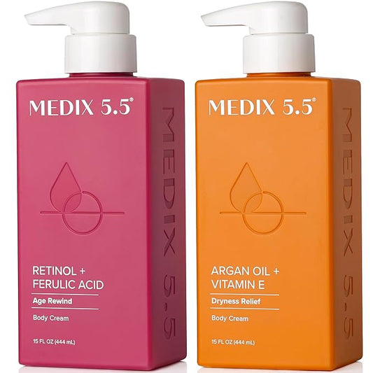 Medix 5.5 Retinol Body Lotion + Argan Oil Cream 2PC Skin Care Set Body & Face Moisturizer | Firming Body Lotion Bundle Reduces Look Of Wrinkles, Cellulite, Crepey Skin, & Uneven Skin Tone, 2PC-FemmiqueWomen