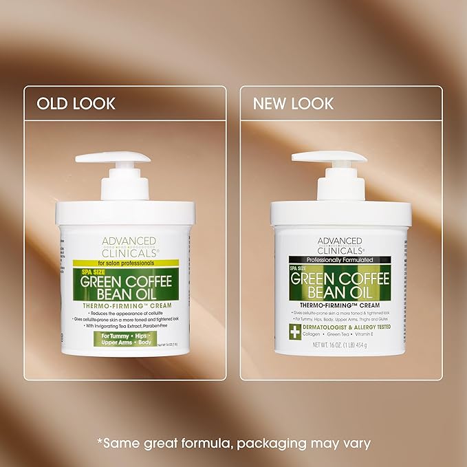 Advanced Clinicals Green Coffee Bean Oil Thermo - Firming Body Lotion | Caffeine Infused Collagen Cream Moisturizer & Body Cream For Women & To Improve Look Of Textured Crepey Skin, W/Travel Size-FemmiqueWomen
