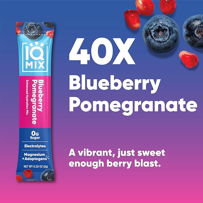 IQMIX Hydration Electrolyte Powder – 4-in-1 Formula for Hydration, Mental Clarity, Mood and Recovery – Sugar-Free Drink Mix, Keto, Magnesium L-Threonate, Lion’s Mane – 40 Count Blueberry Pomegranate-FemmiqueWomen