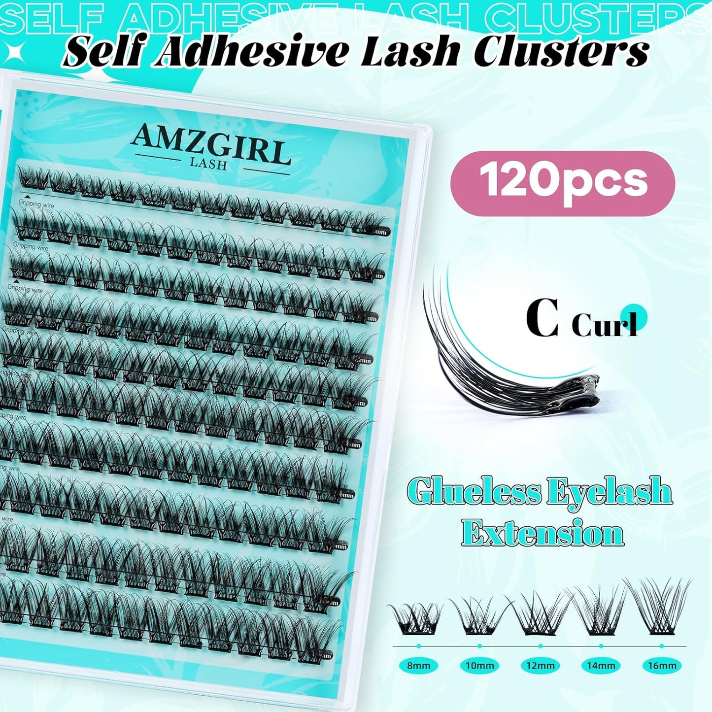 120PCS Self Adhesive Eyelashes Natural C Curl 8-16mm Self Adhesive Lash Clusters,No Lash Glue Needed,Impress Lashes Wide Stem Lashes Extension-FemmiqueWomen
