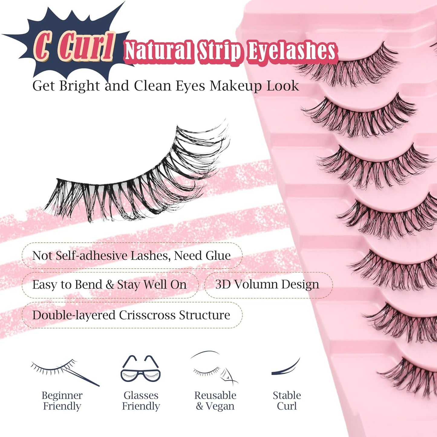 Wispy Cat Eye Lashes Natural Look Short Eyelashes C Curl Eye Lash Pack Siligli-FemmiqueWomen