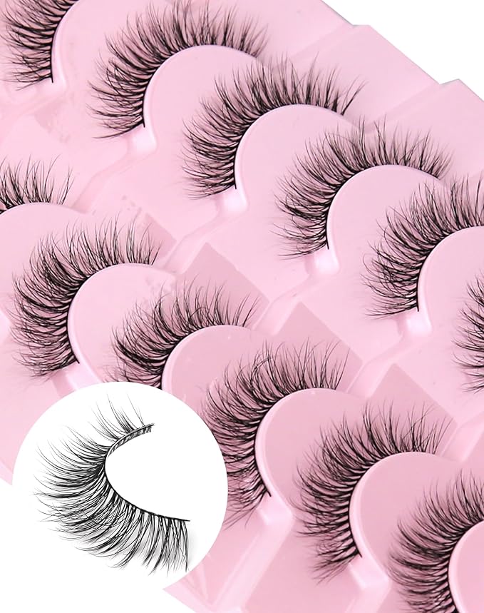 Natural Lashes Wispy False Eyelashes Natural Fake Lashes Fluffy Mink Lashes Short Strip Lashes Pack 7 Pairs-FemmiqueWomen