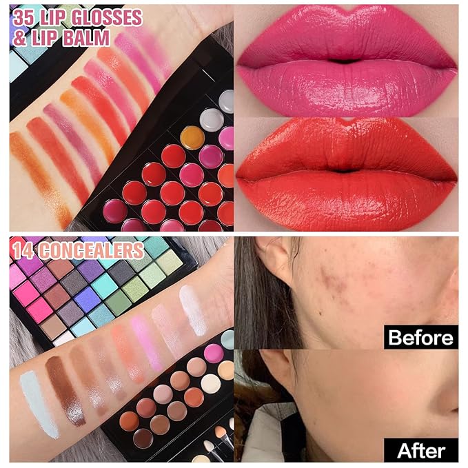 177 Colors Professional Makeup Kit for Women Girls Full Kit Gift Set with Mirror All in One Make up Palette Included Eyeshadow Powder Eye Shadow Gel Lip Gloss Concealer Eyebrow Powder Blush Brushes-FemmiqueWomen