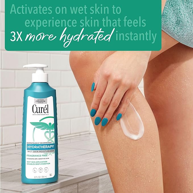 Curel Hydra Therapy In Shower Lotion, Itch Defense Body Moisturizer with Advanced Ceramide Complex, Vitamin E, & Oatmeal Extract, 12 Oz-FemmiqueWomen
