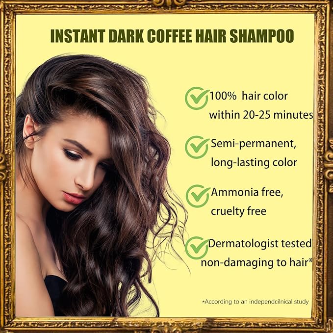 Dark Coffee Hair Dye Shampoo 3 in 1 for Gray Hair Coverage - Instant Shampoo Para Pintar el Cabello for Women Men, Herbal Brown Hair Color Shampoo Easy to Use & Long Lasting Champu Para Canas 16.90 oz-FemmiqueWomen