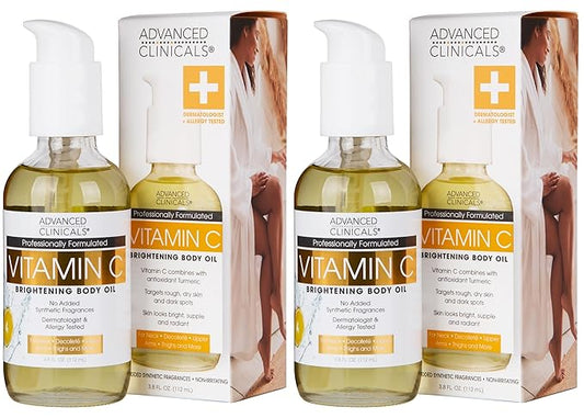 Advanced Clinicals Vitamin C illuminating Body Oil For Women & Men |Vitamin C Oil Skin Care Body Moisturizer With Vitamin E + Botanicals To Help Improve Appearance Of Dark Spots + Dry Skin, 2 Piece-FemmiqueWomen