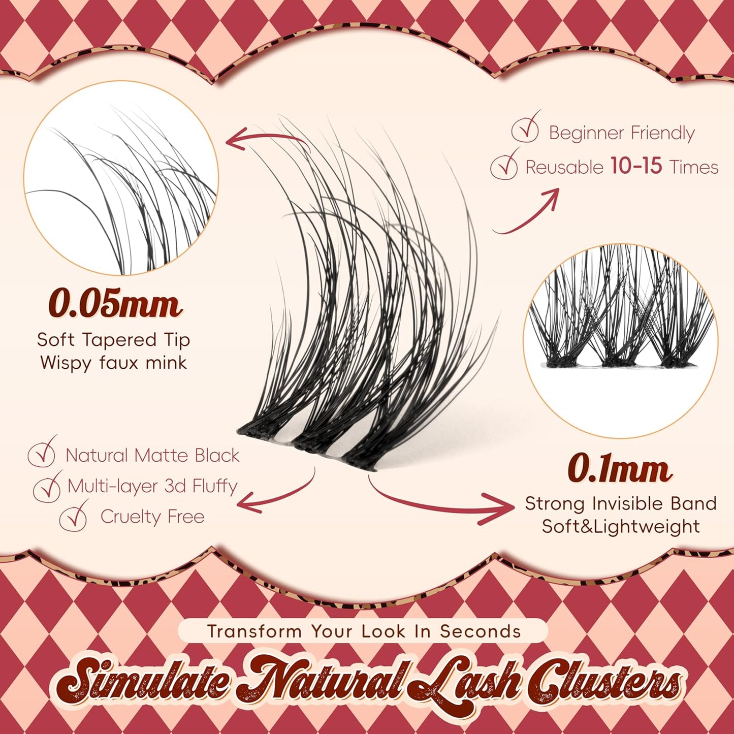 Lash Clusters 0.05mm PBT Fiber Eyelash Clusters, 0.1mm Superfine Invisiband D Curl Diy Lash Extension, 72pcs 8-16mm Individual Like Eyelash Extensions (Soul-D-8-16Mix)-FemmiqueWomen