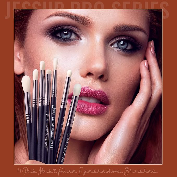 Jessup Eyeshadow Brush Set 11pcs Eye Makeup Brushes Set Professional Eye Shadow Brush Blending Brush Shader Crease Brush Black T340-FemmiqueWomen
