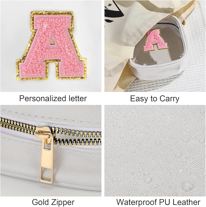 YOOLIFE Initial Make Up Bag Travel Toiletry Bag, Clear Makeup Bag Preppy Cosmetic Bags Organizer Travel Essentials Gifts for Women Teen Girlfriend Teacher Mom Birthday Mothers Day Gifts White Y-FemmiqueWomen