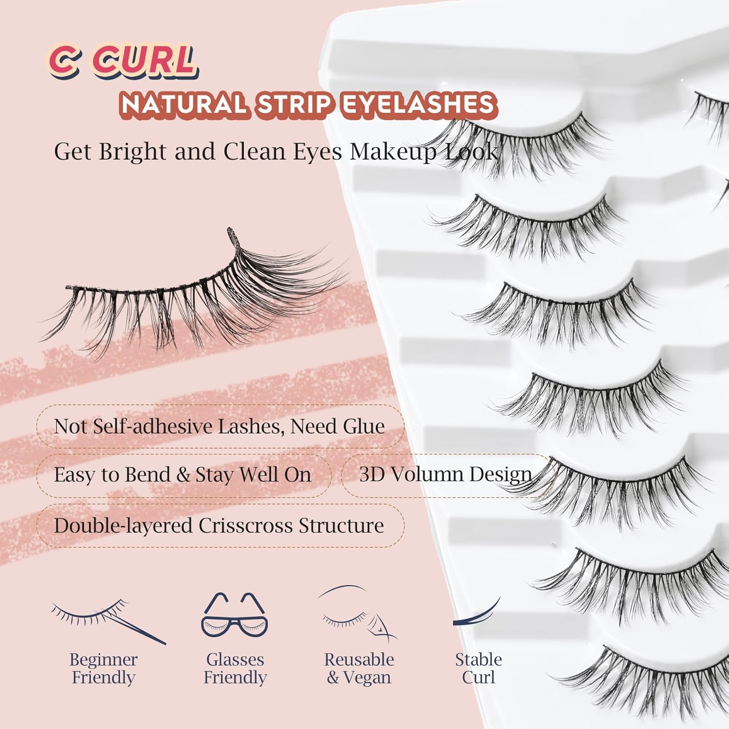 Wispy Eyelashes Cat Eye Lashes Natural Look Fox Eye Eyelashes Thin Band Strip Lashes 15MM False Eyelashes 3D Volume Fake Lashes Pack 7 Pair Siligli-FemmiqueWomen