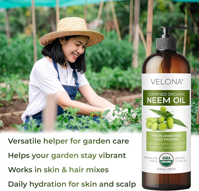 velona Neem Oil USDA Certified Organic - 16 Fl Oz | 100% Pure and Natural Carrier Oil | Virgin, Unrefined, Cold Pressed | Hair, Body and Skin Care | Use Today - Enjoy Results-FemmiqueWomen
