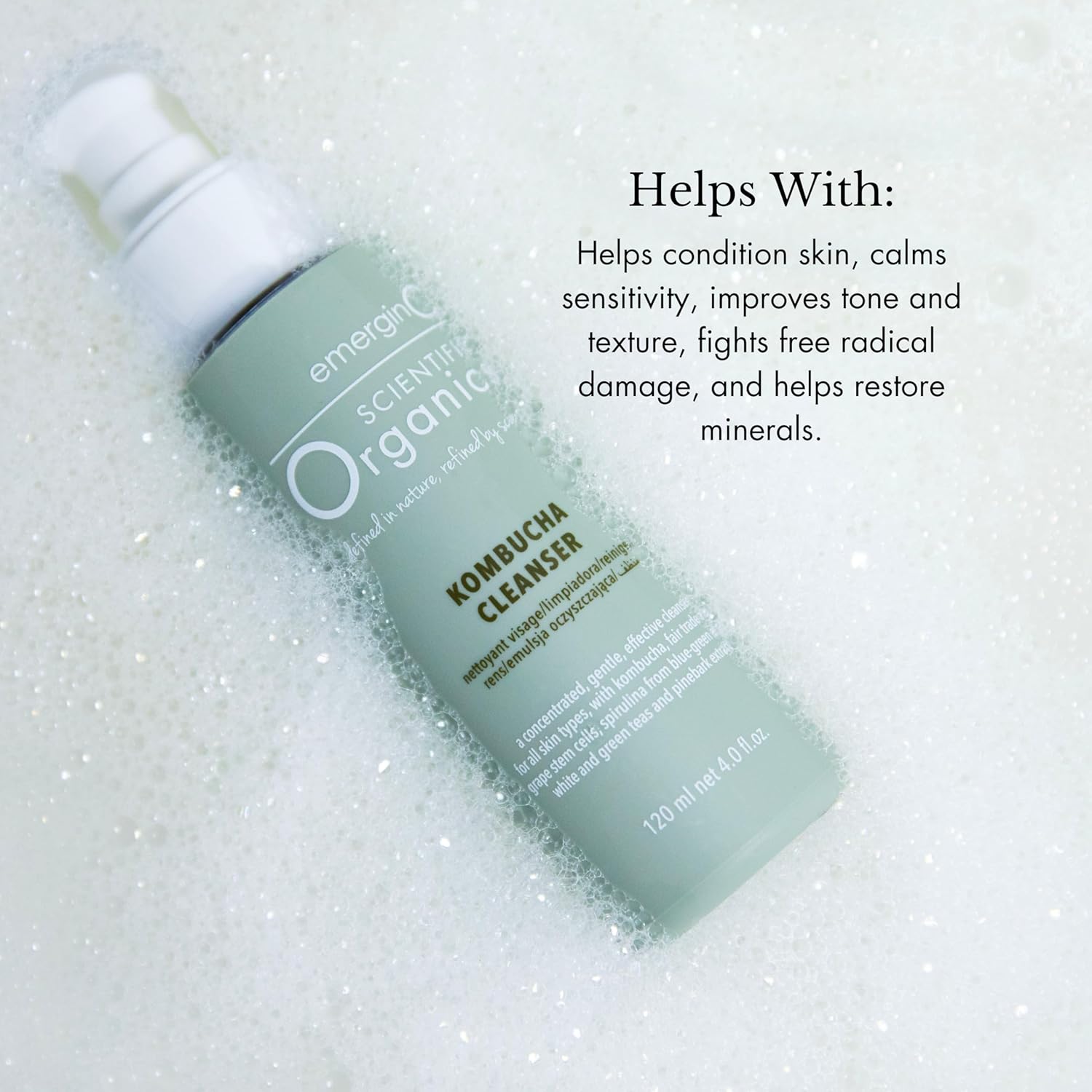 emerginC Scientific Organics Kombucha Cleanser - Nutrient Powerhouse Face Wash with Aloe Vera + Plant Stem Cells to Help Visibly Improve Skin Tone + Texture (4 oz, 120 ml)-FemmiqueWomen