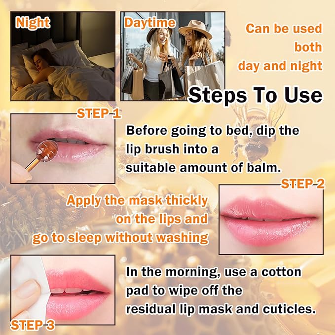 2PCS Bee Lip Balm Honey Pot,Hydrating Lip Moisturizer Cute Honey Pot Lip Balm Lip Scrubs Exfoliator with Wand,Moisturizing Exfoliating Overnight Propolis Lip Sleeping Mask for Men & Women-FemmiqueWomen